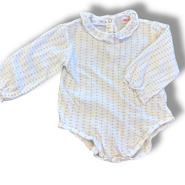 Size 12-18 month Zara white onesie with ruffle collar and blue/ran dots Default Title / 12-18 month / Girl