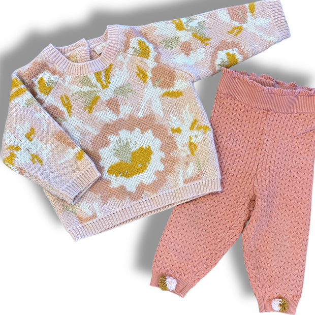 Size 12 month Louise misha dusty pink sweater and legging set with gold/mustard designs Default Title / 12 / Girl