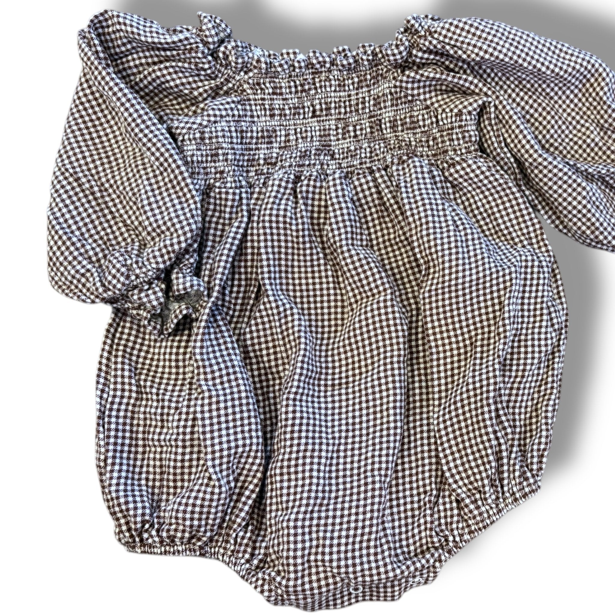 Size 12-18 month Rylee and cru brown/cream check smocked chest bubble Default Title / 12-18 month / Girl