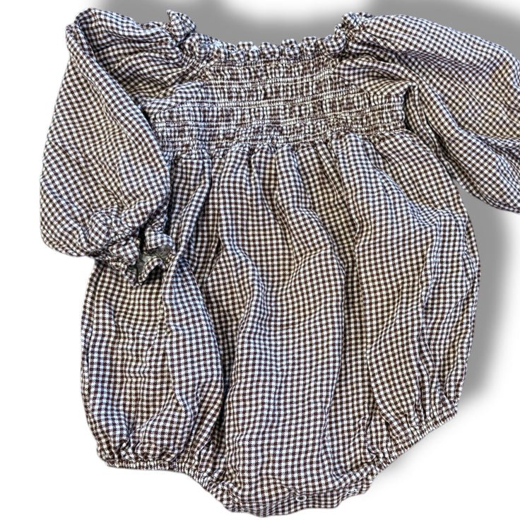 Size 12-18 month Rylee and cru brown/cream check smocked chest bubble Default Title / 12-18 month / Girl