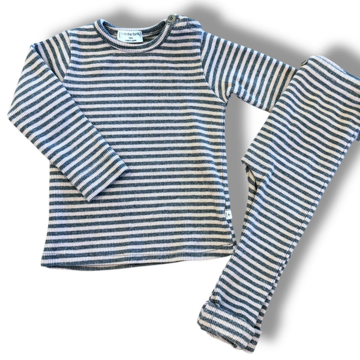 Size 18 month 1 in the family- blush pink/grey stripe ribbed set Default Title / 18 month / Girl