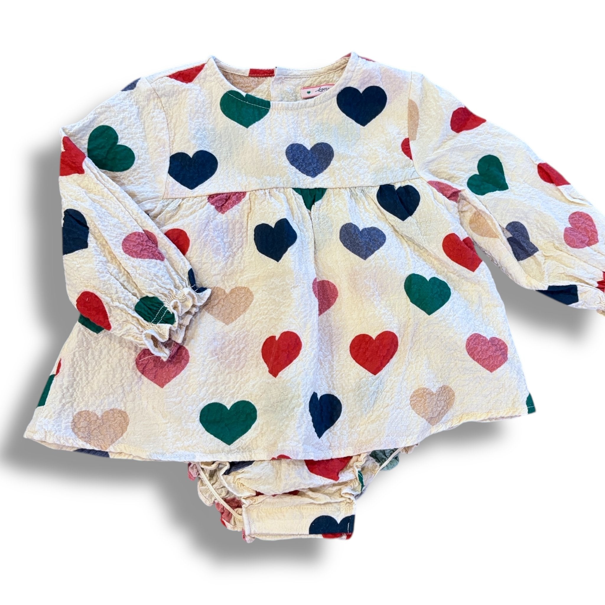 Size 12 month konges sloyd cream bubble dress with hearts Default Title / 12 / Girl
