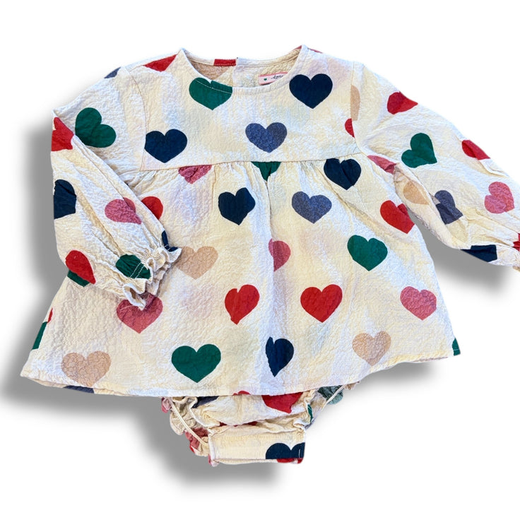 Size 12 month konges sloyd cream bubble dress with hearts Default Title / 12 / Girl