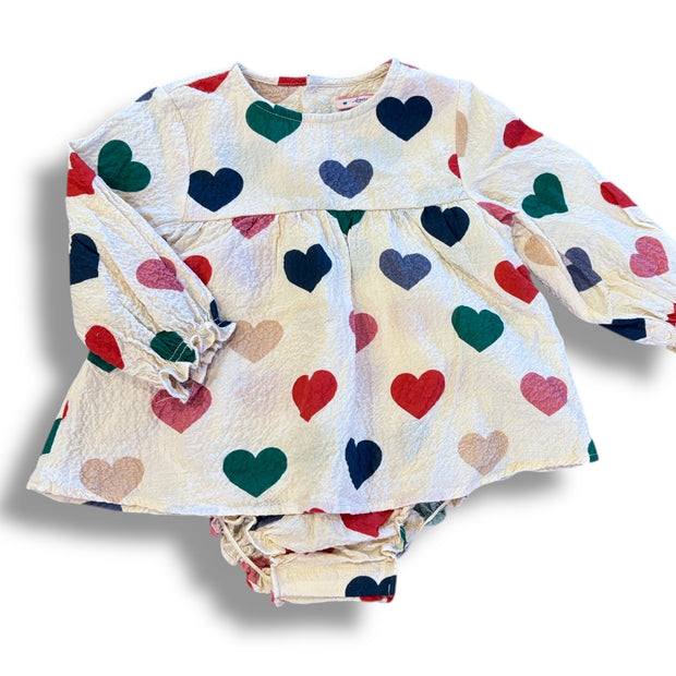 Size 12 month konges sloyd cream bubble dress with hearts Default Title / 12 / Girl