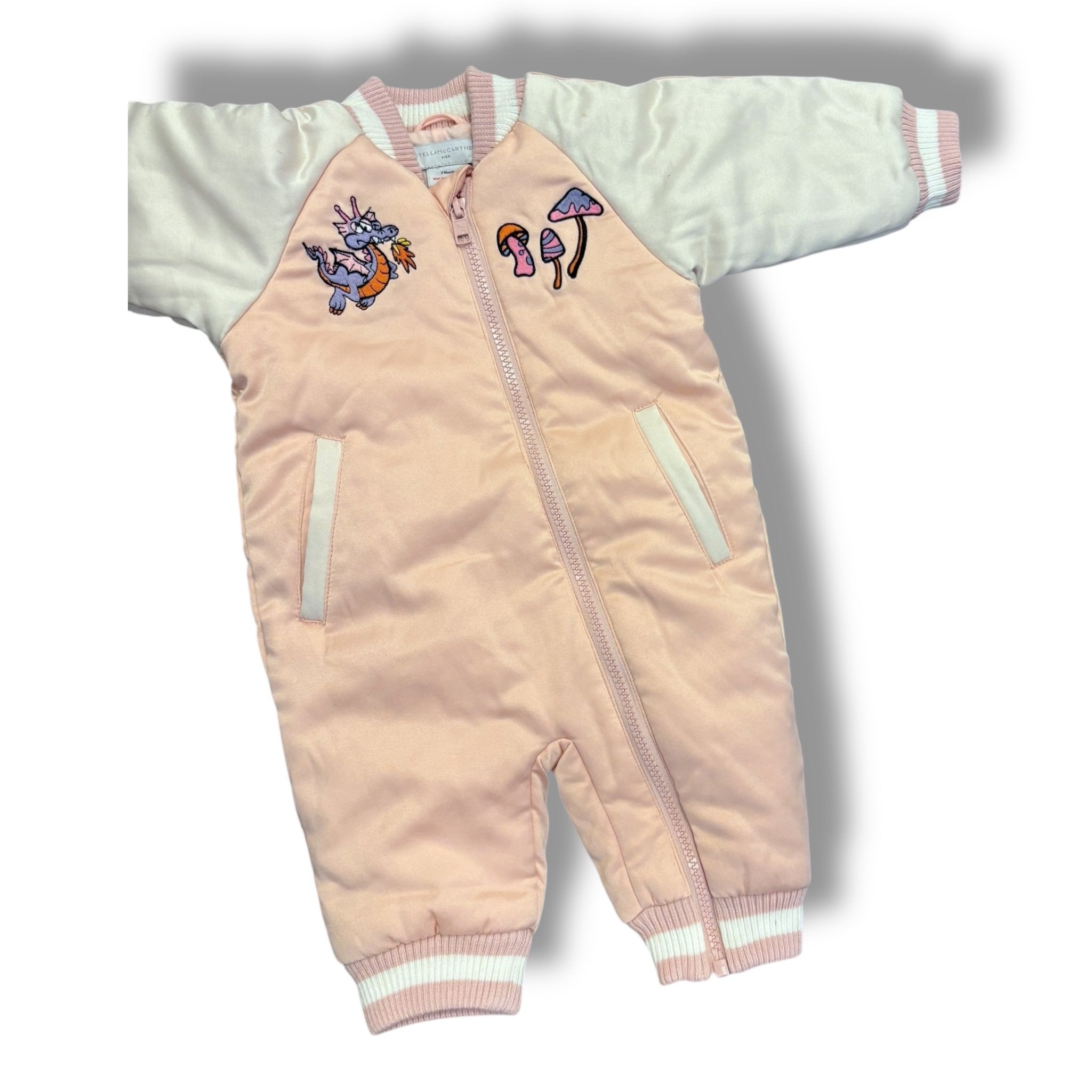 Size 3 month Stella McCartney light pink zip up bunting with dragon embroidered Default Title / 3 / Girl