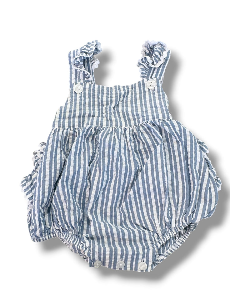 Size 9 month Petit Atelier blue/white striped bubble W/ ric-rac trimmed straps Default Title / 9 month / Girl