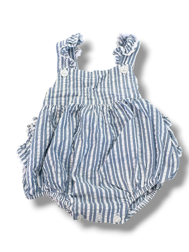 Size 9 month Petit Atelier blue/white striped bubble W/ ric-rac trimmed straps Default Title / 9 month / Girl