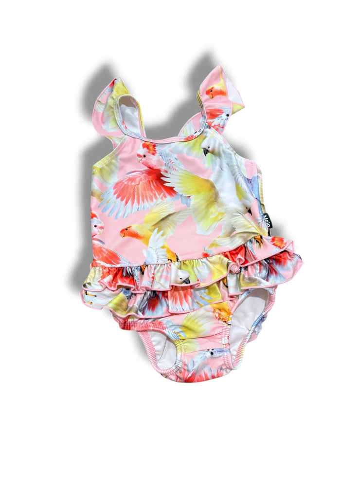 Size 18-24 month Molo one piece pink swim with colorful birds Default Title / 18-24 month / Girl