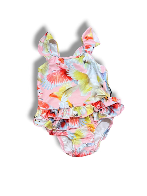 Size 18-24 month Molo one piece pink swim with colorful birds Default Title / 18-24 month / Girl