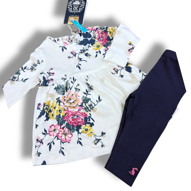 Size 3-6 month Joules white floral tunic with navy leggings, NWT Default Title / 3-6 month / Girl