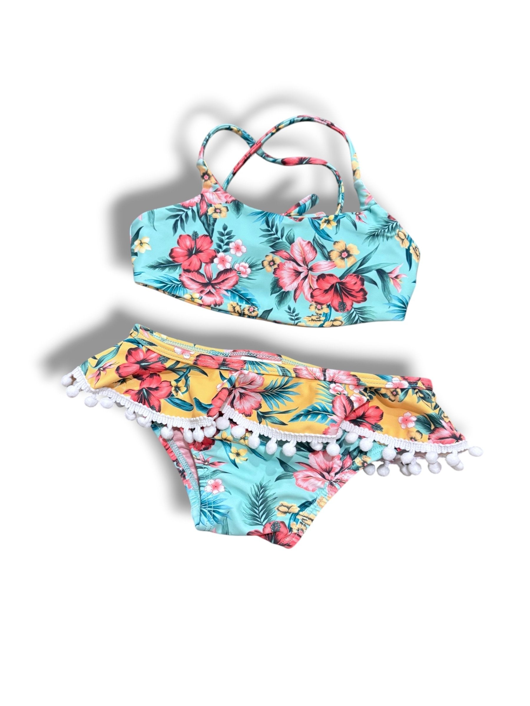 Size 18-24 month Feathre 4 Arrow teal floral two piece swim - skirted bottom, tank top Default Title / 18-24 month / Girl