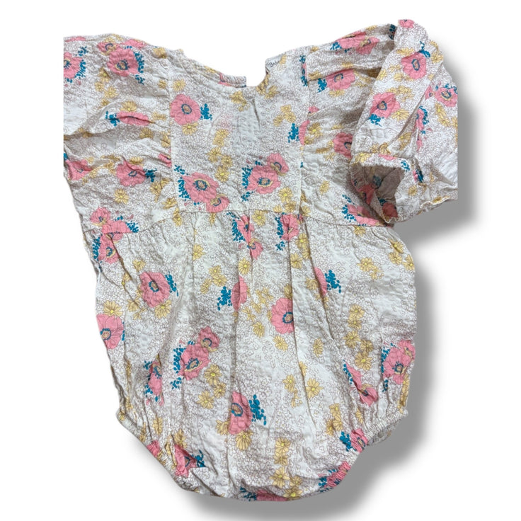 Size 6 month Bebe organic cream long sleeve bubble with pink/blue flowers Default Title / 6 month / Girl