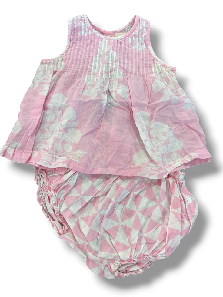 Size 18-24 month Pink Chicken pink tunic w/ large white flowers, pink/white diamond pattern bloomers Default Title / 18-24 month / Girl