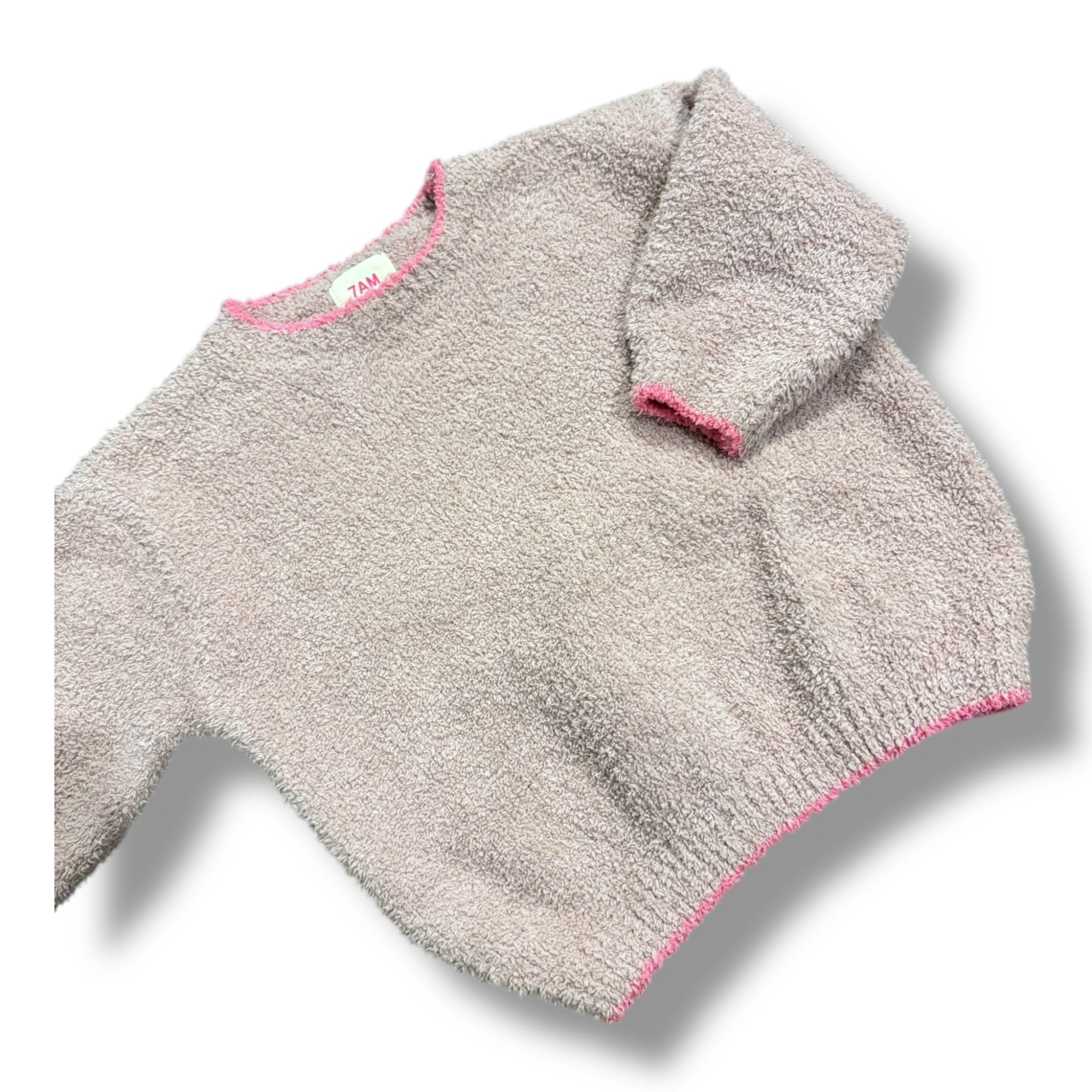 Size 1-2T 7 AM fuzzy mauve sweater with hot pink around the collar Default Title / 2-Jan / Girl