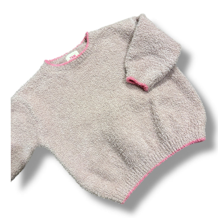 Size 1-2T 7 AM fuzzy mauve sweater with hot pink around the collar Default Title / 2-Jan / Girl