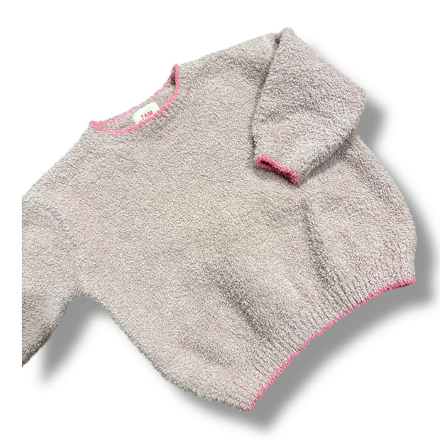 Size 1-2T 7 AM fuzzy mauve sweater with hot pink around the collar Default Title / 2-Jan / Girl