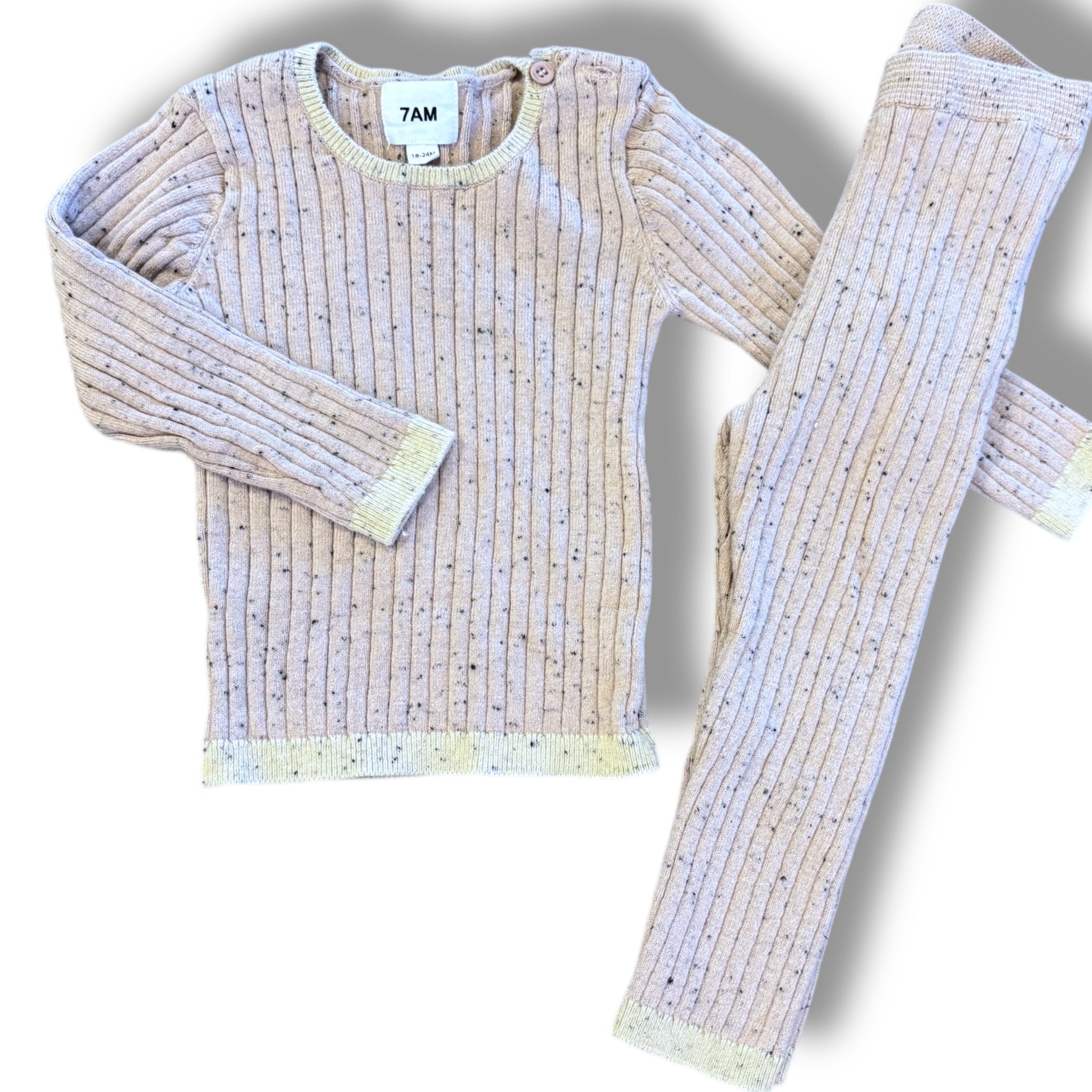 Size 18-24 month 7 AM dusty pink, speckled ribbed long sleeve pant set Default Title / 18-24 month / Girl