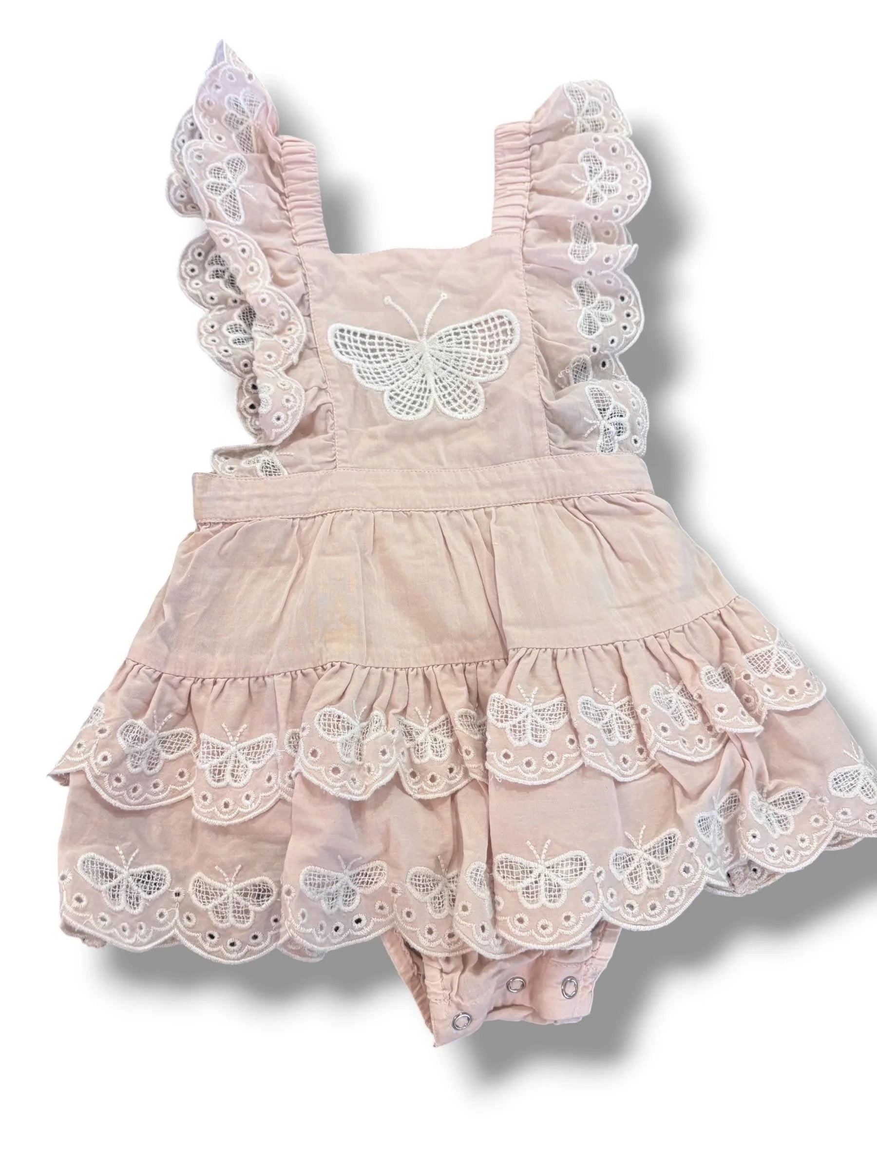 Size 3-6 month Tutu du Mundo pale pink bubble w/ tiered skirt, eyelet butterflies Default Title / 3-6 month / Girl