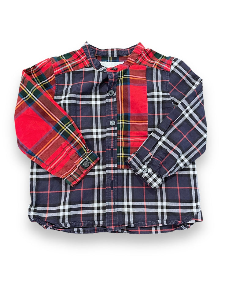 Size 12 month Burberry red plaid button up without collar Default Title / 12 / Boy