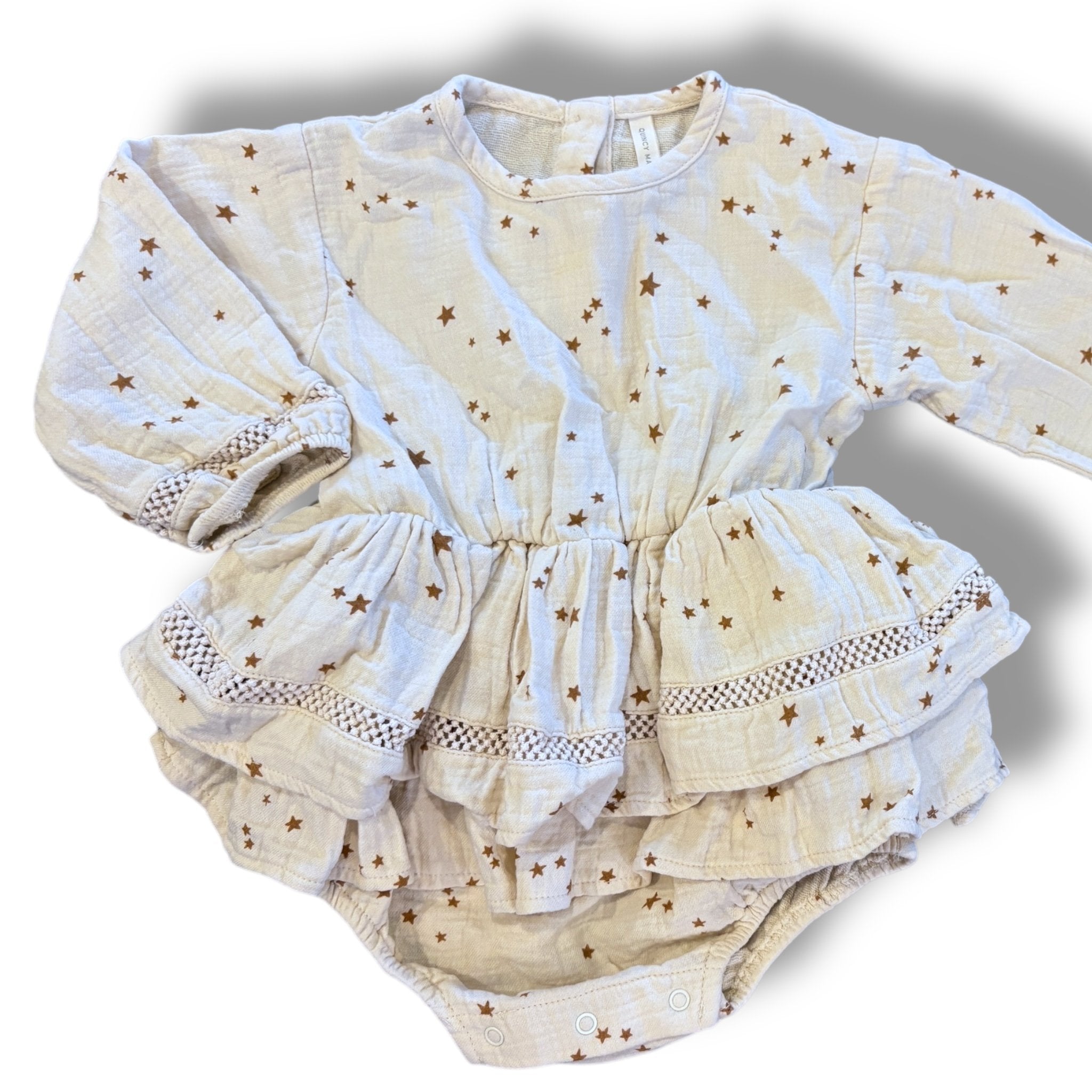 Size 12-18 month Rylee and cru cream and gold star muslin long sleeve bubble dress Default Title / 12-18 month / Girl