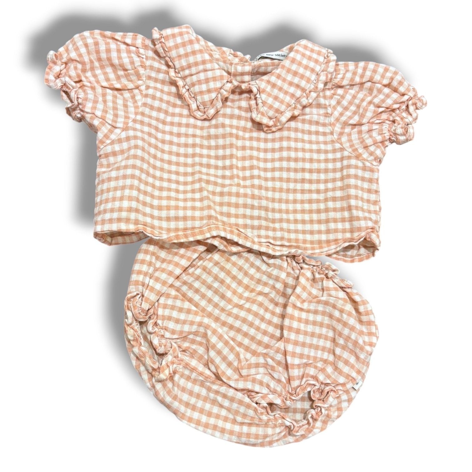 Size 24 month The New Society orange and cream gingham set Default Title / 2 / Girl