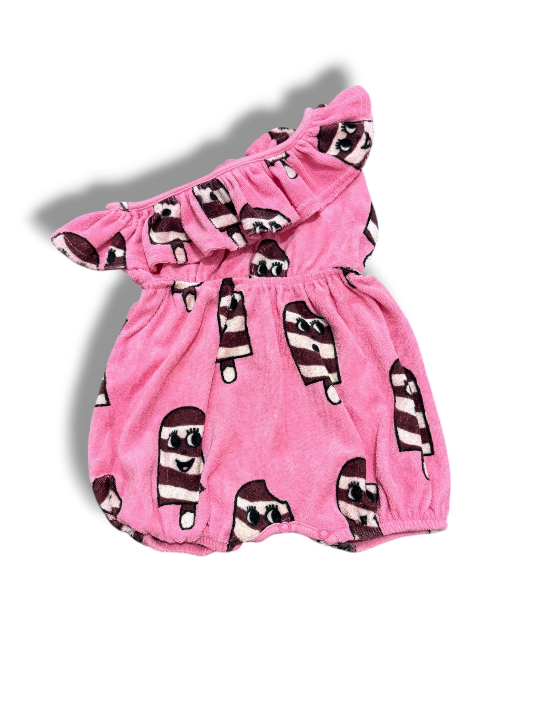 Size 18-24 month Hugo Loves Tiki pink terry cloth romper with popsicles Default Title / 18-24 month / Girl
