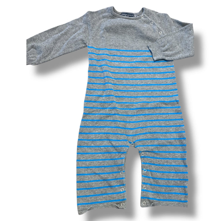 Size 18-24 month Tooby doo grey/blue stripe knit romper Default Title / 18-24 month / Boy