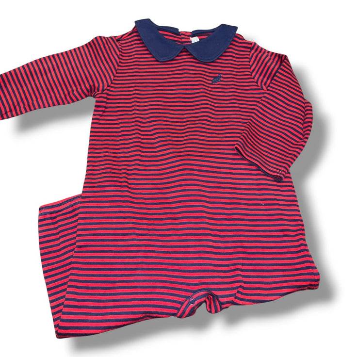 Size 2T TBBC red/navy striped long-sleeve playsuit w/ navy collar Default Title / 2 / Boy