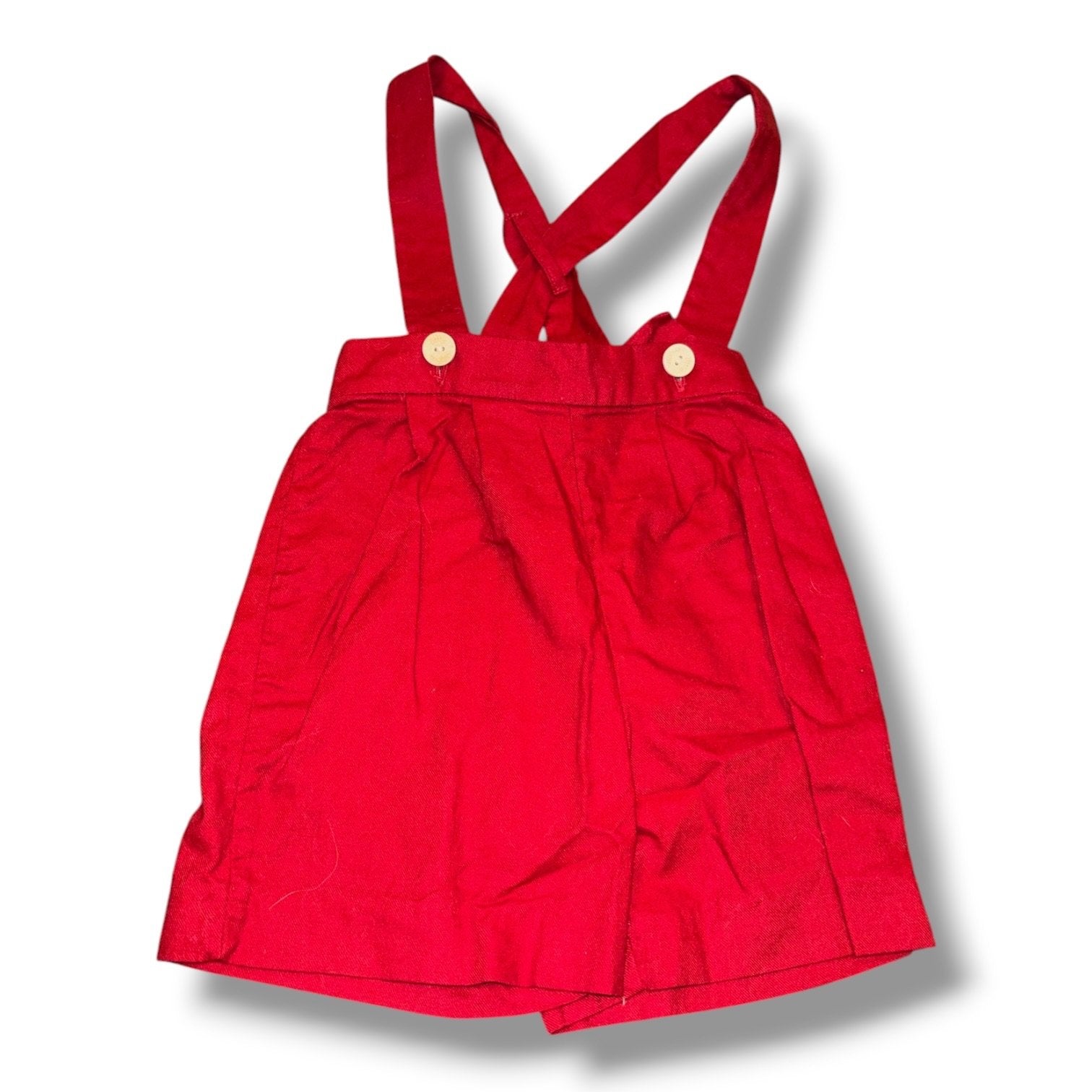 Size 2T Little English red shorts w/ suspenders, wooden buttons Default Title / 2 / Boy