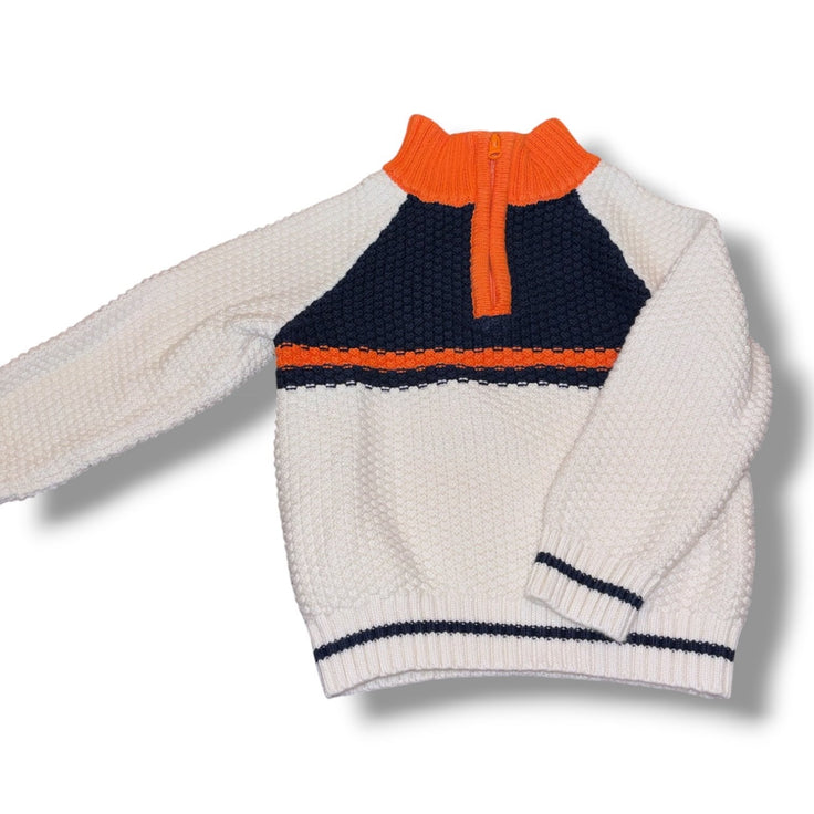 Size 2T Janie and Jack cream/orange/navy chunky knit 1/4 zip sweater Default Title / 2 / Boy