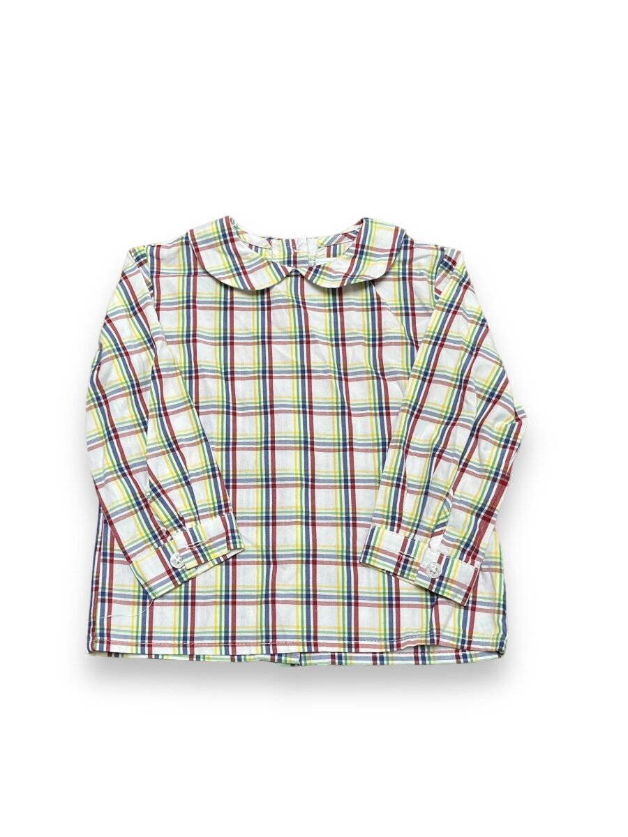 Size 24 month LIttle English white with multi plaid long sleeve peter pan Default Title / 2 / Boy