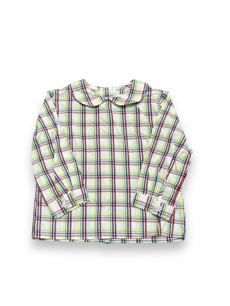 Size 24 month LIttle English white with multi plaid long sleeve peter pan Default Title / 2 / Boy