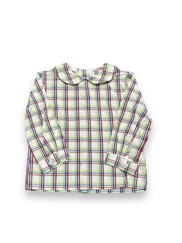 Size 24 month LIttle English white with multi plaid long sleeve peter pan Default Title / 2 / Boy