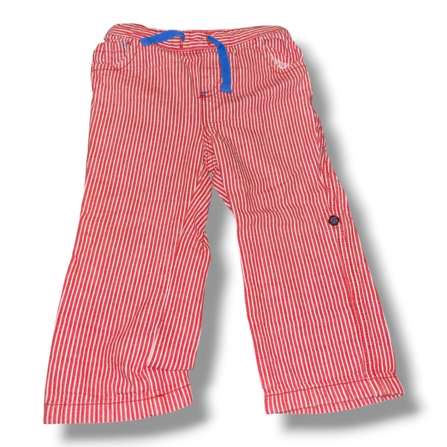 Size 18-24 month Boden red/white vertical striped pants w/ buttons to cuff to shorts Default Title / 18-24 month / -