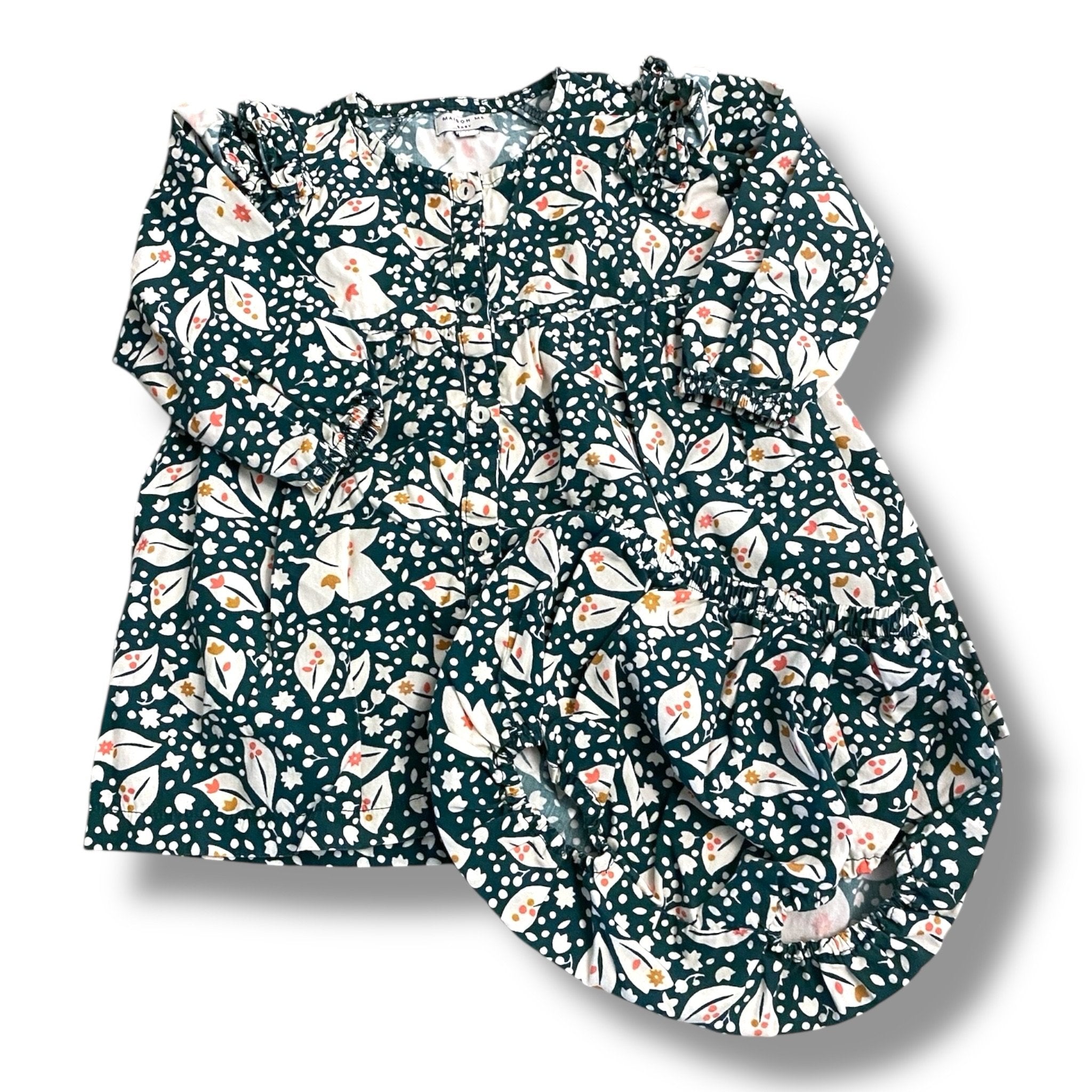 Size 18-24 month Maison Me green floral button down dress with bloomers Default Title / 18-24 month / Girl