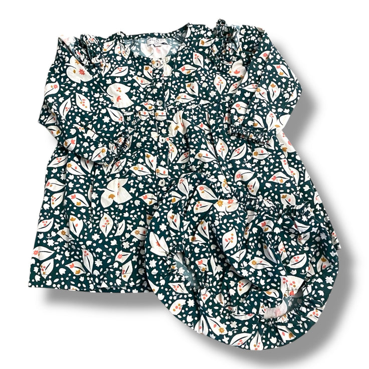 Size 18-24 month Maison Me green floral button down dress with bloomers Default Title / 18-24 month / Girl