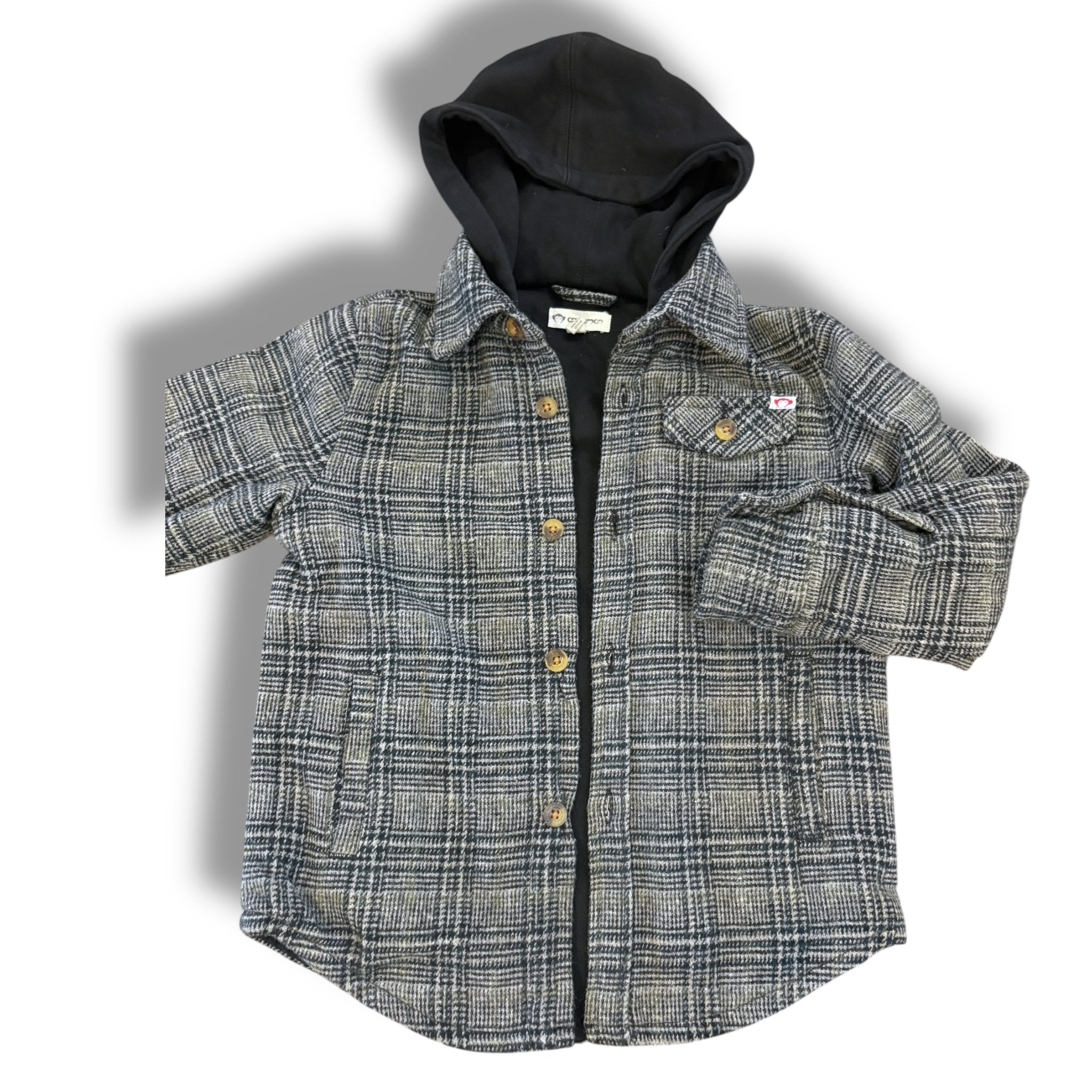 Size 5 Appaman grey/black plaid jacket with black knit hood, lining Default Title / 5 / Boy