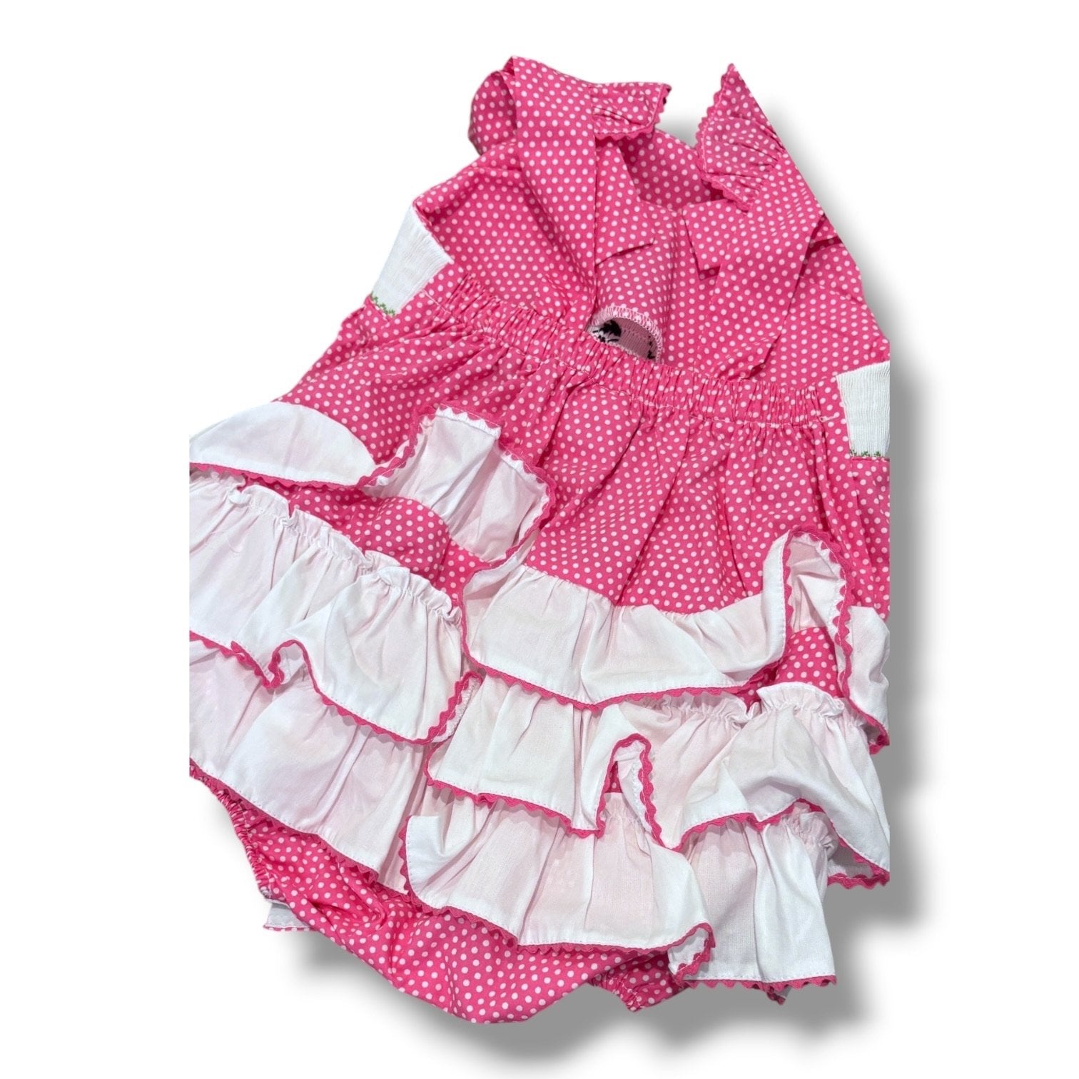 Size 3 Southern Sunshine pink/white polkadot bubble with black smocked dogs Default Title / 3 / Girl