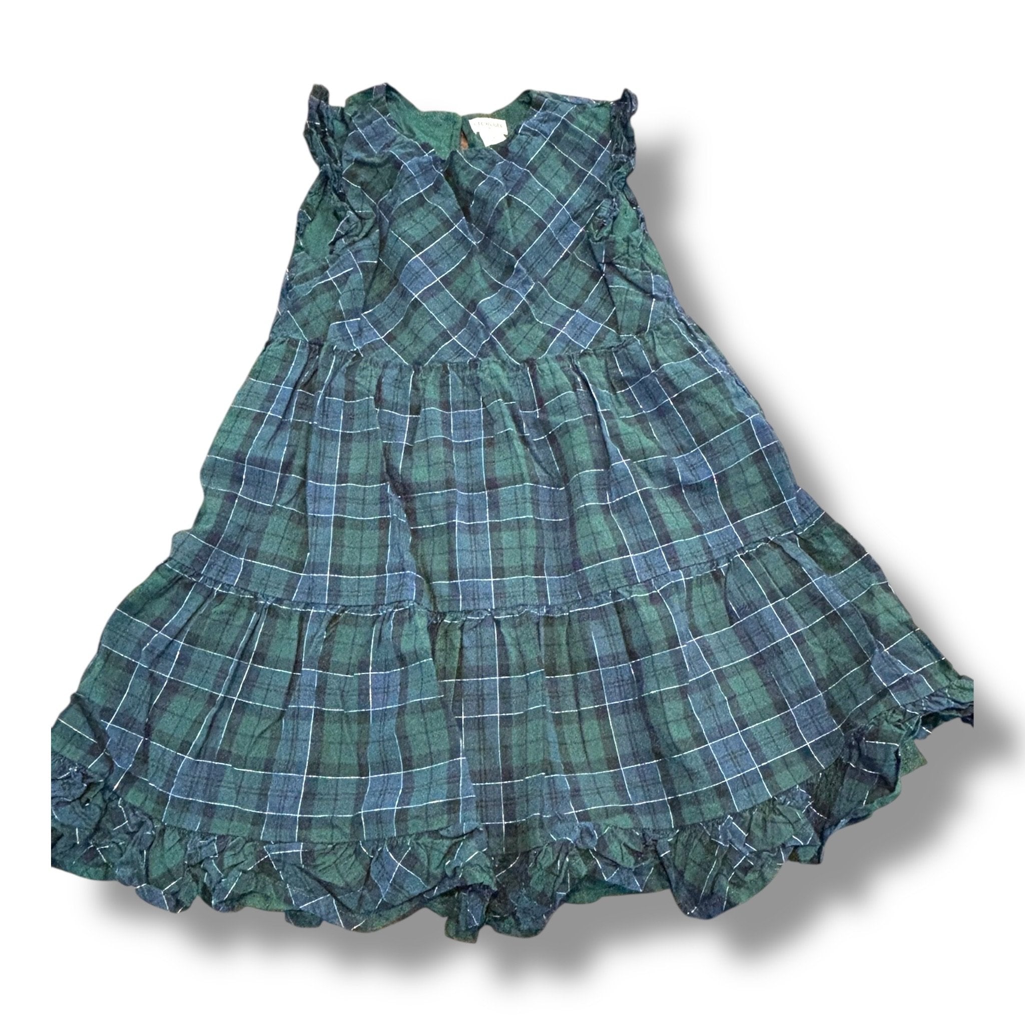 Size 7 Crewcuts navy/dark green plaid w/ silver thread jumper Default Title / 7 / Girl