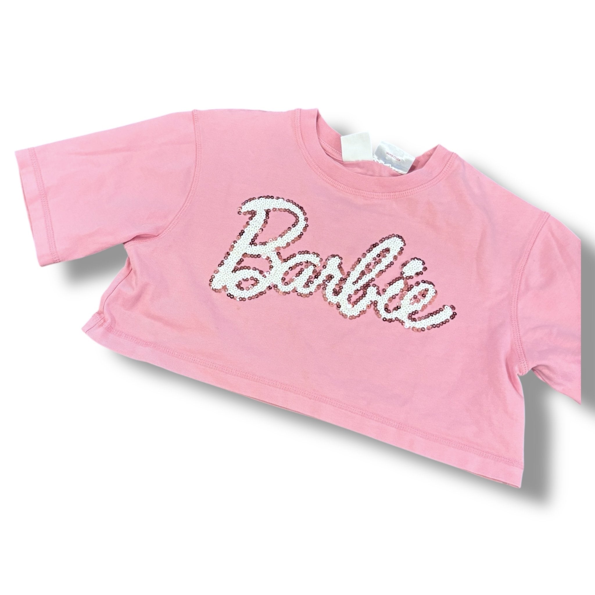 Size 9-10 Zara pink cropped barbie sequin tee Default Title / 10-Sep / Girl