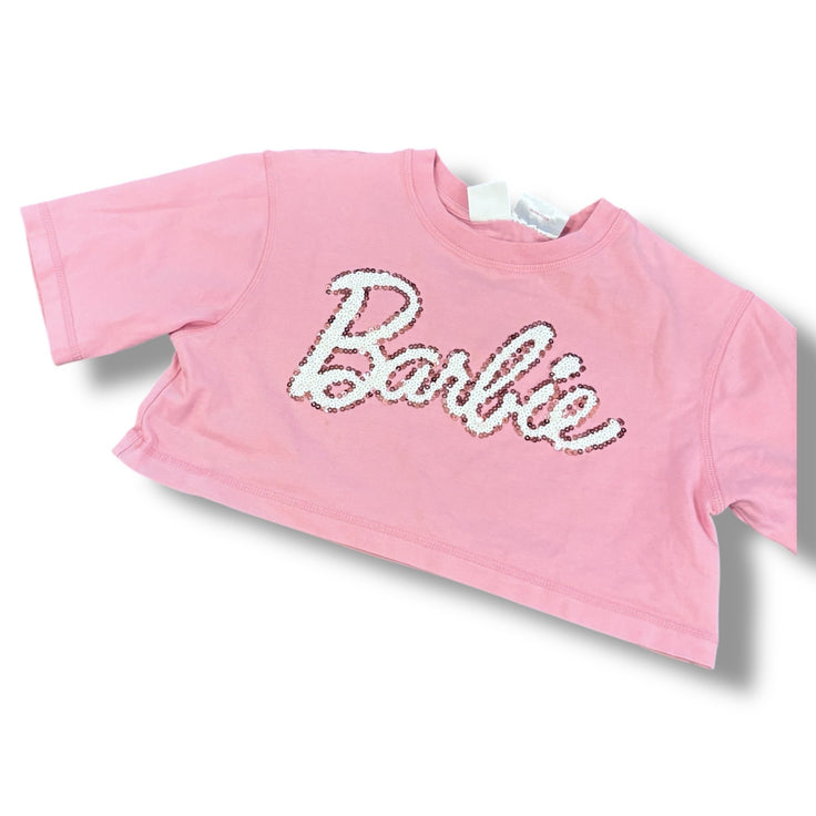 Size 9-10 Zara pink cropped barbie sequin tee Default Title / 10-Sep / Girl