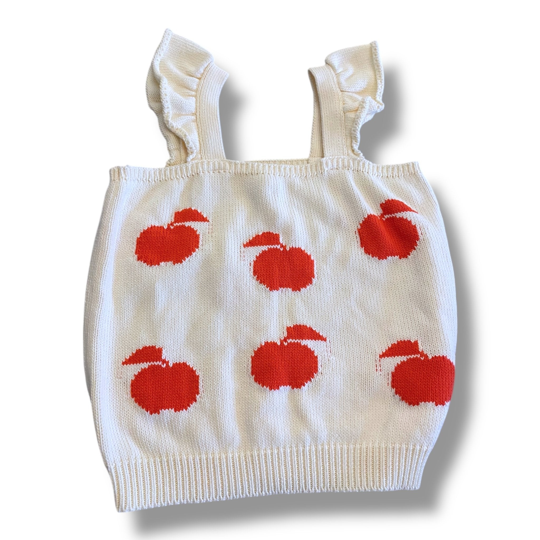 Size 12 Hello Simone cream knit tank sweater with red apples - NWT Default Title / 12 / Girl