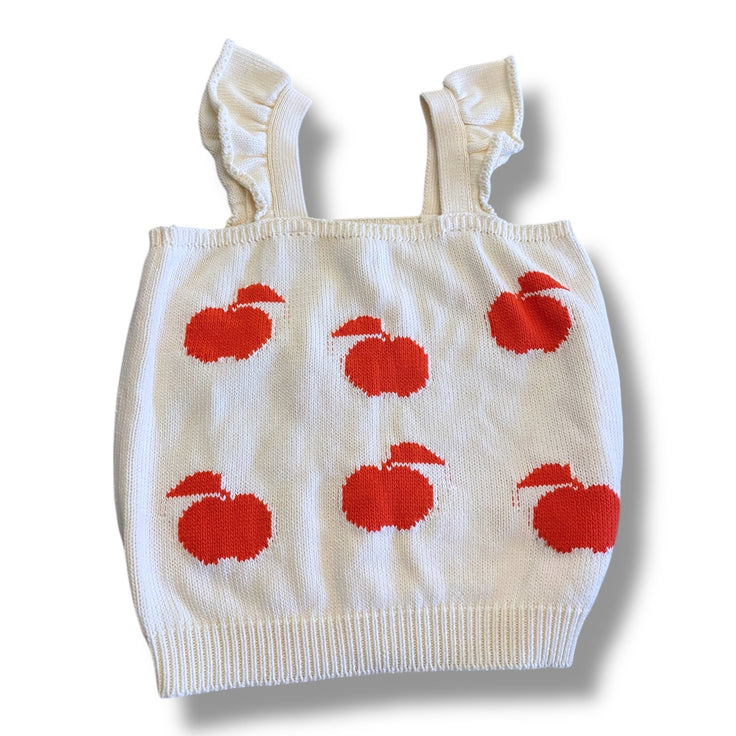 Size 12 Hello Simone cream knit tank sweater with red apples - NWT Default Title / 12 / Girl
