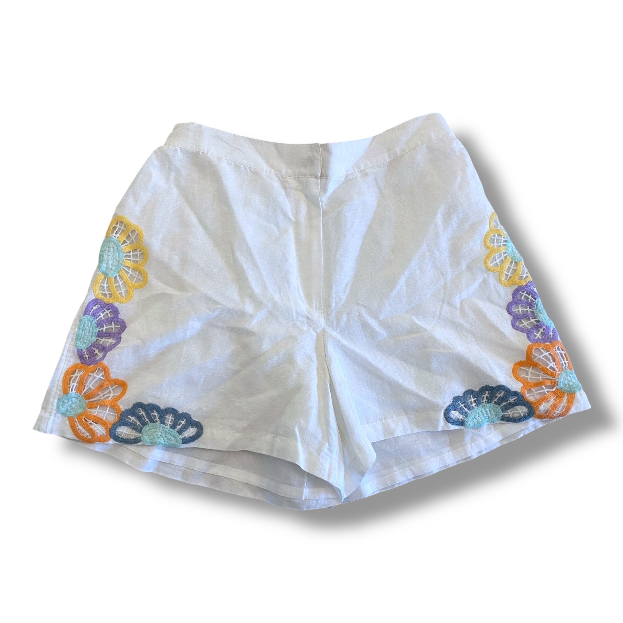 Size 16 Stella McCartney white linen shorts with embroidered flowers on side - NWT Default Title / 16 / Girl