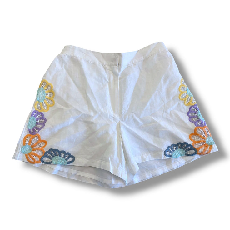 Size 16 Stella McCartney white linen shorts with embroidered flowers on side - NWT Default Title / 16 / Girl