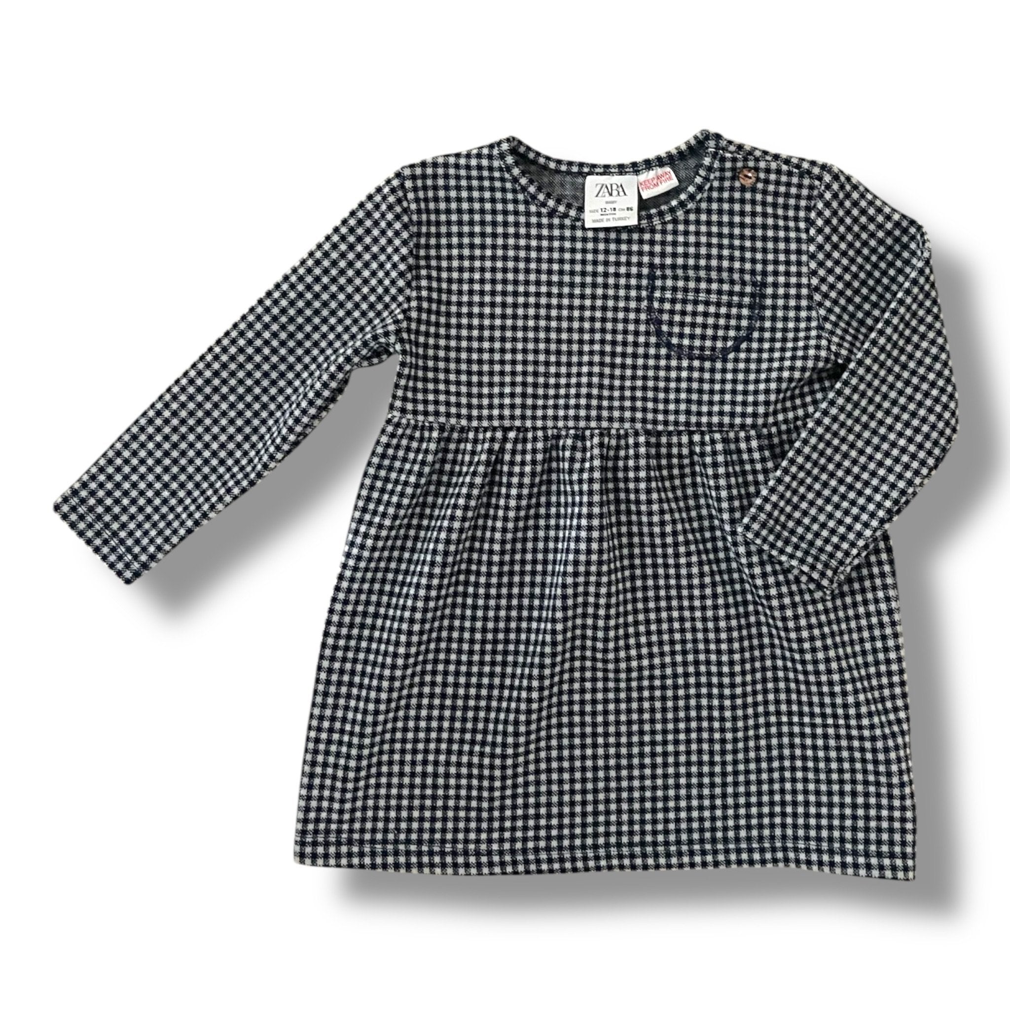 Size 12-18 months Zara Baby navy and white checkered dress with front chest pocket Default Title / 12-18 month / Girl