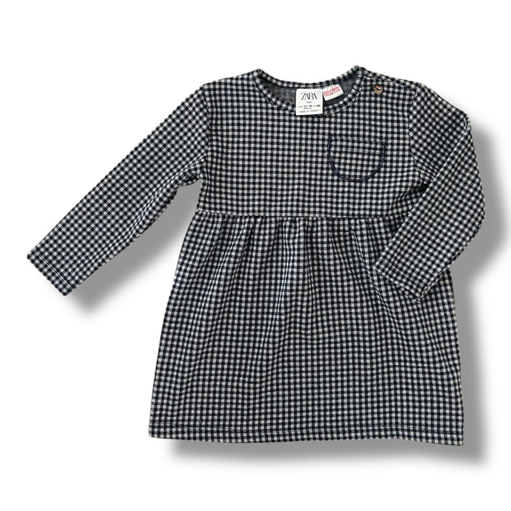Size 12-18 months Zara Baby navy and white checkered dress with front chest pocket Default Title / 12-18 month / Girl