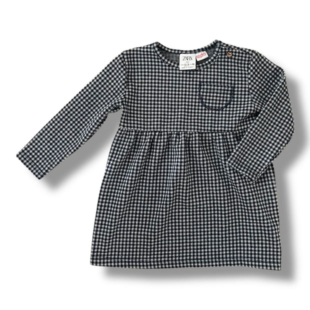 Size 12-18 months Zara Baby navy and white checkered dress with front chest pocket Default Title / 12-18 month / Girl