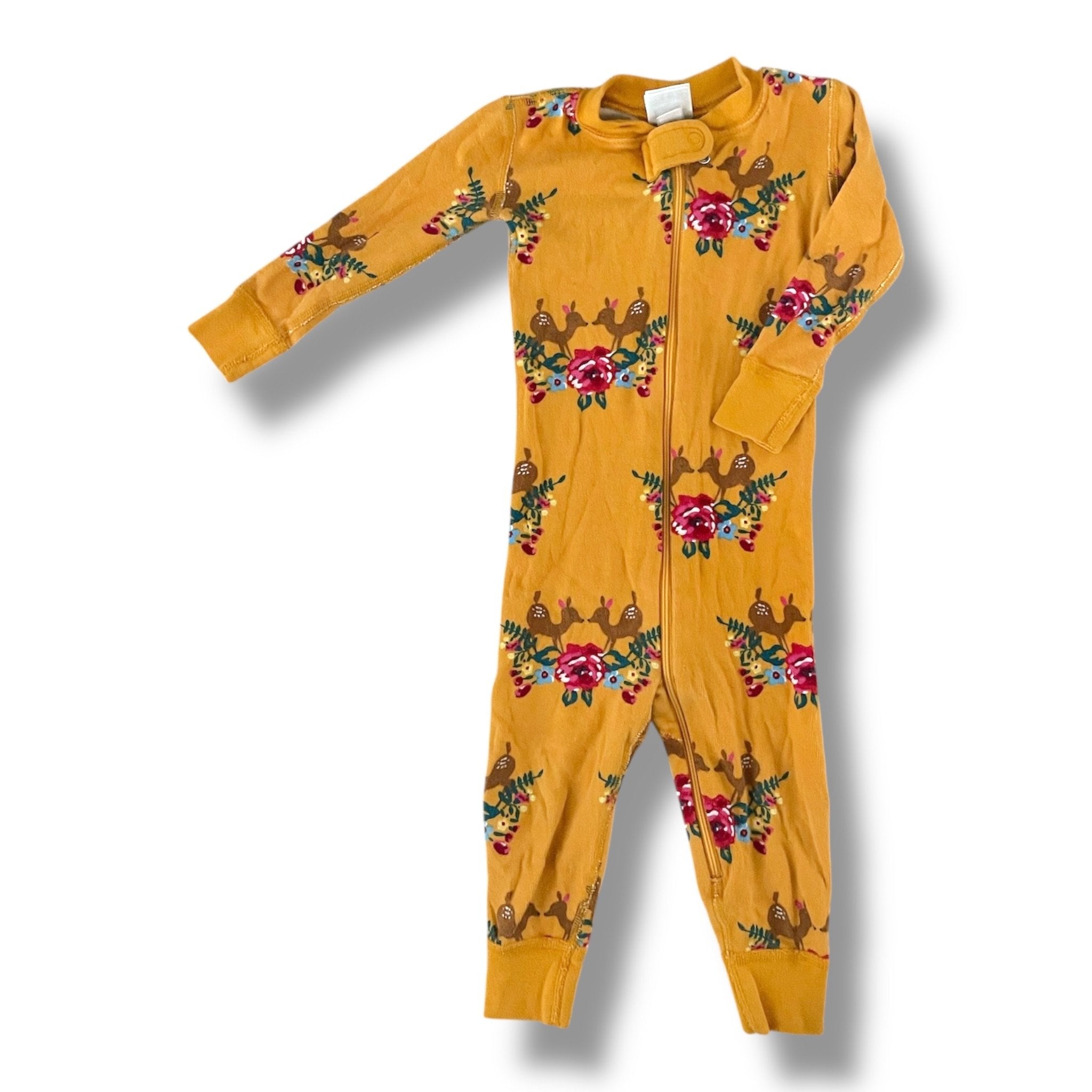 Size 18-24 month Hanna Andersson yellow fall floral and deer onesie Default Title / 18-24 month / Girl
