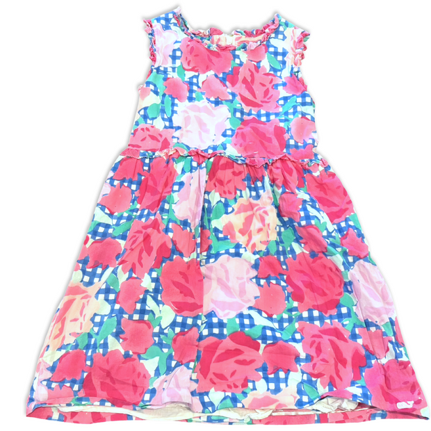 Size 8 VIneyard vines blue/white check dress with pink roses Default Title / 8 / Boy